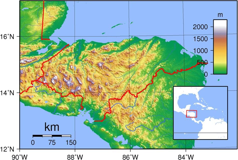 χάρτης της Ονδούρας τοπογραφικό