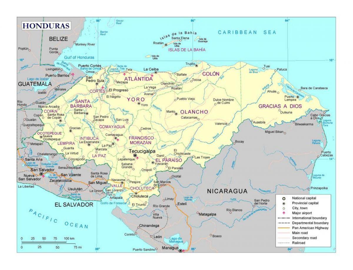 Ονδούρα χάρτη με τις πόλεις