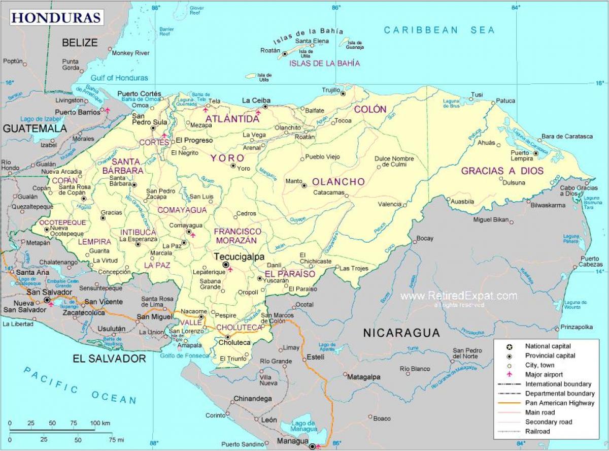 χάρτης του πολιτικού χάρτη της Ονδούρας