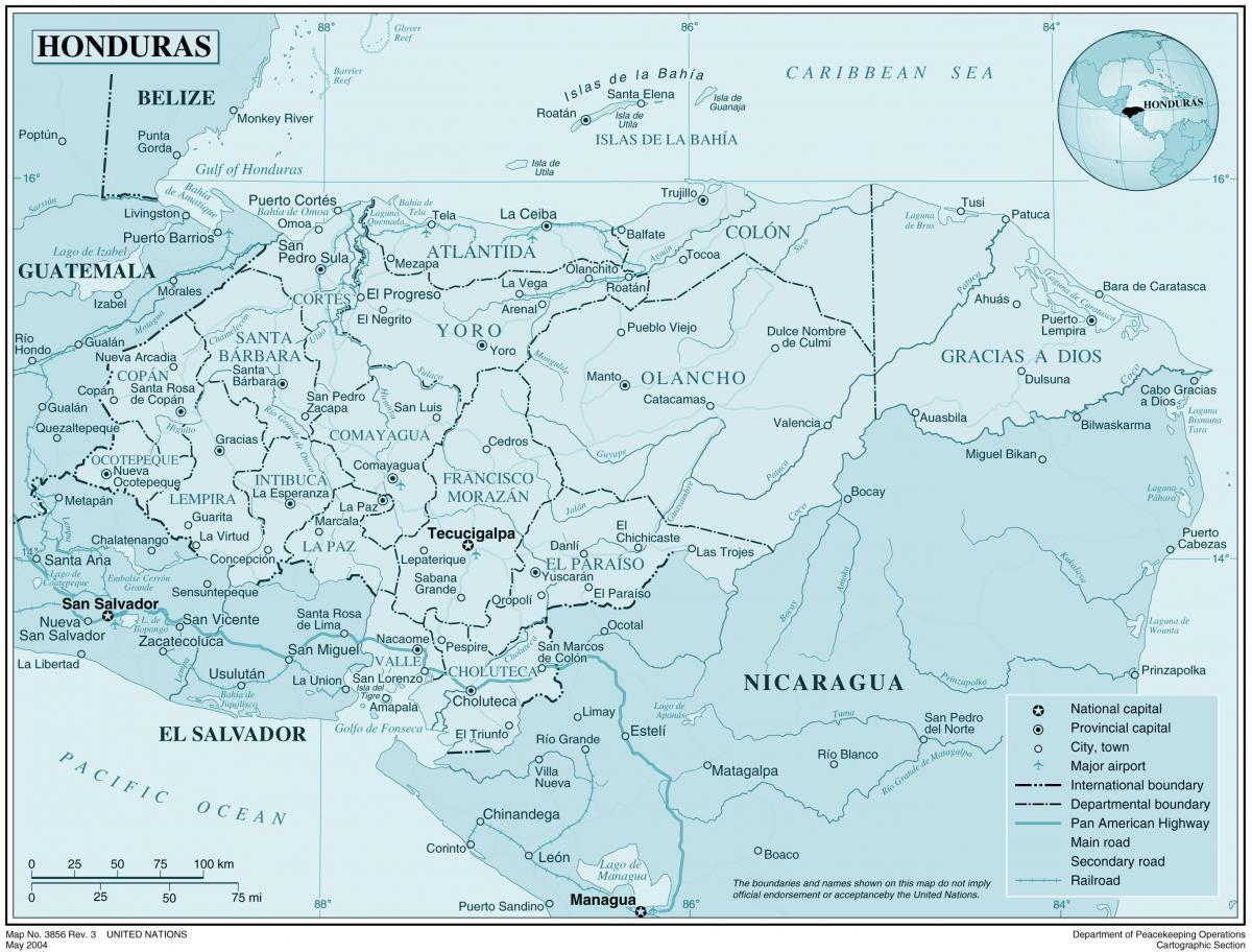 χάρτης της φυσικής χάρτης της Ονδούρας